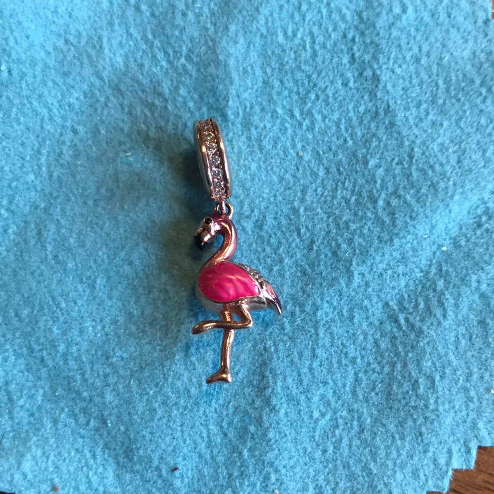 Rose gold & pink enamel flamingo dangle charm